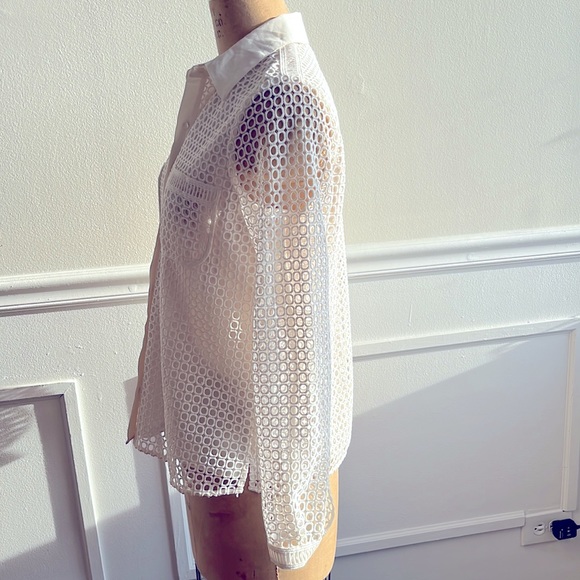 Joie cream colored fishnet blouse with lining and bell sleeve - Picture 2 of 3
